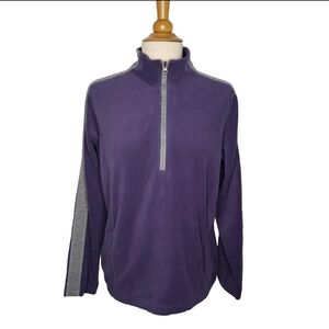 Eddie Bauer 1/4 Zip Soft Fleece Pullover Lightweight Jacket PM Grey Stripe